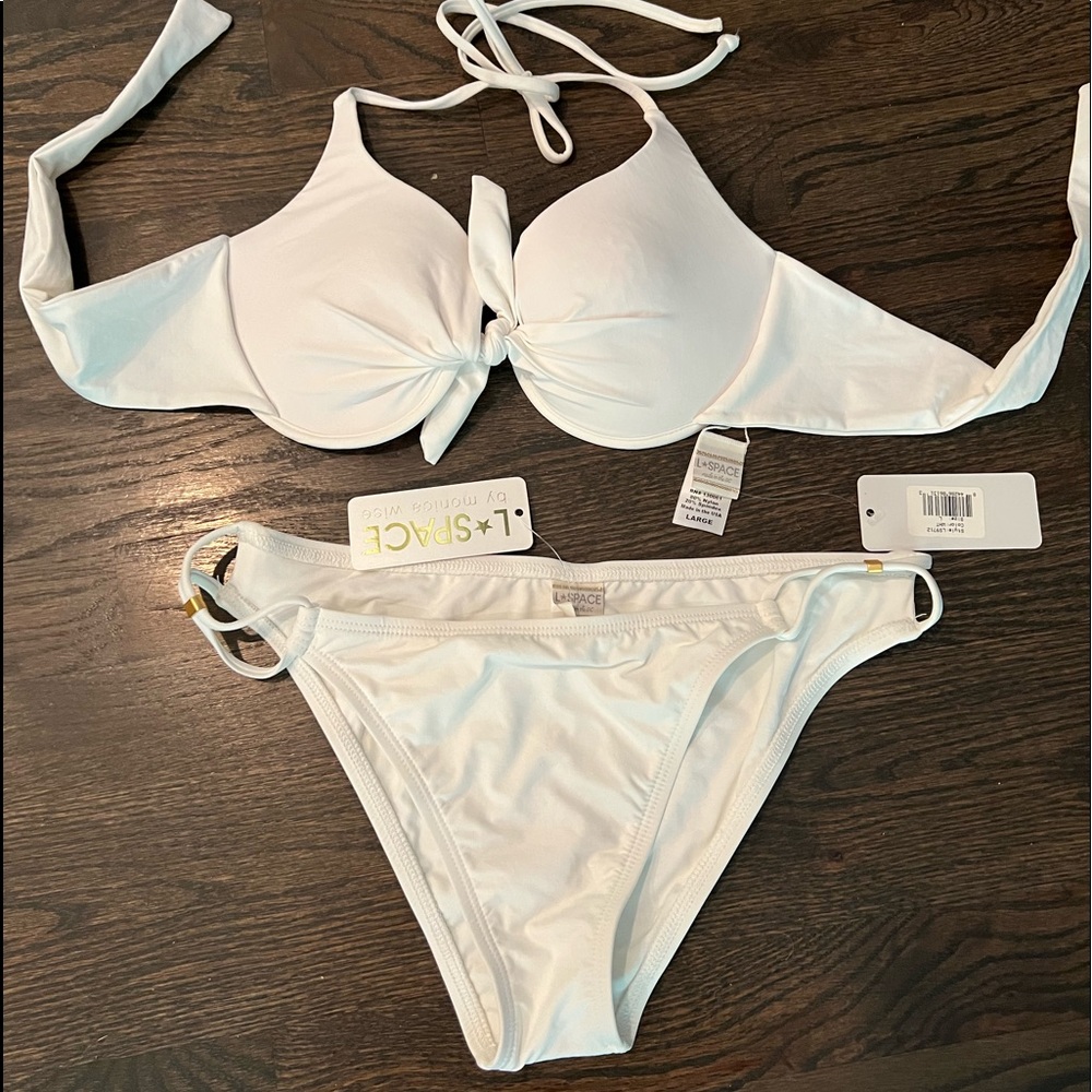 New  L*Space white swimsuit bikini size large bride